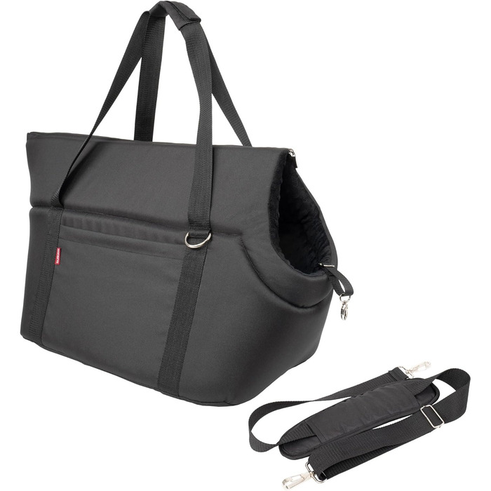 Сумка-переноска для собак та котів | Сумка на плече для тварин з гумкою та карабіном | до 15 кг | Матеріал: штучний замш (вельвет) | Розмір: L | Чорний колір (52 x 35 x 39 см)