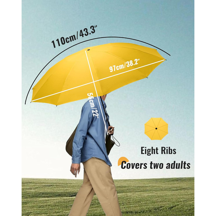 Компактний дорожній парасолька великого розміру, стійкий до сильного вітру – автоматичний кишеньковий парасолька для чоловіків та жінок, жовтий, 106 см