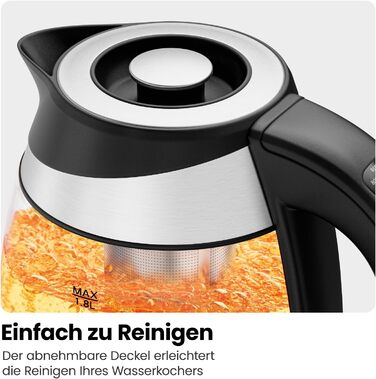 Chefman Electric Glass Kettle with Temperature Control - 1.8L Stainless Steel, Infuser, Auto Shutoff, LED Display