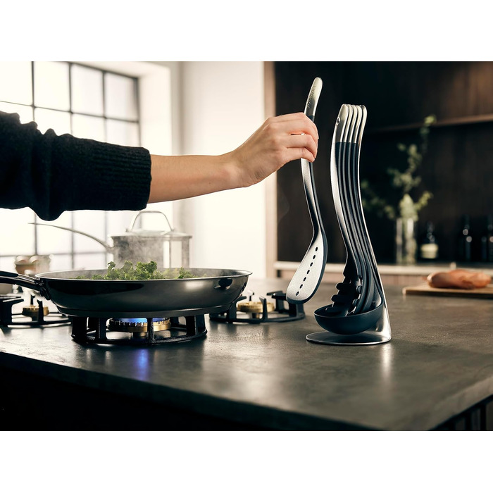 Набір кухонних аксесуарів Joseph Joseph Nest 5 шт. з магнітною підставкою, чорний/нержавіюча сталь, для компактної організації кухні, стійкий до миття в посудомийній машині