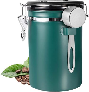 Герметичний контейнер для кави з нержавіючої сталі 1,8L, вакуумна кавова банка, контейнер для кавових зерен з нержавіючою ложкою та датчиком часу, для зберігання кави, чаю, горіхів, какао, щоб довше залишатися свіжими