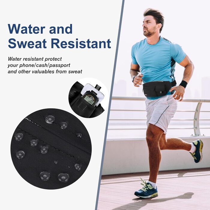 Чоловіча/Жіноча поясна сумка Maxtop Bauchtasche - водонепроникна, для подорожей, фітнесу, бігу, тренувань (чорна)
