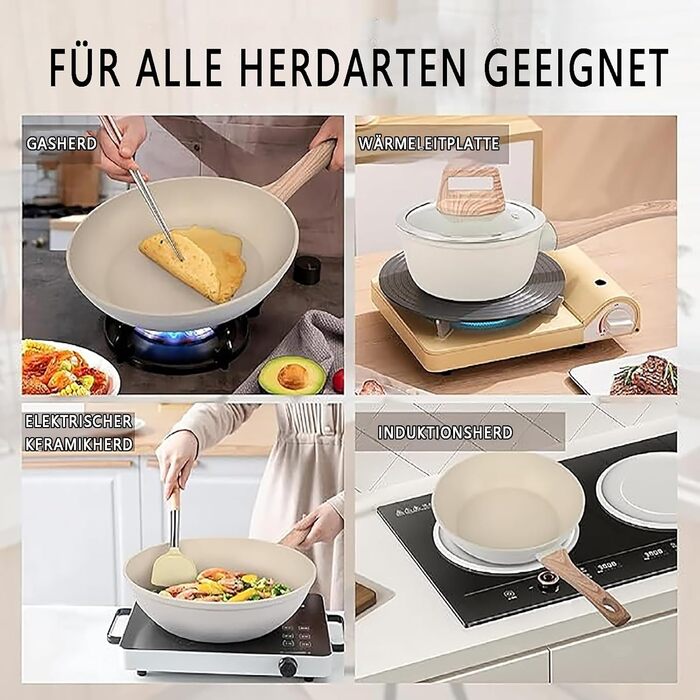 Набір каструль 12 шт. Induktion Kochset: Набір посуду з медичного каменю з кришкою, антипригарне покриття. Ідеально для приготування, смаження та випікання (чорний)