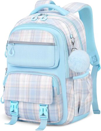 Шкільний рюкзак Tanou для дівчаток, великий, ергономічний, модний каро - ідеальний для підлітків та подорожей (блакитний)
