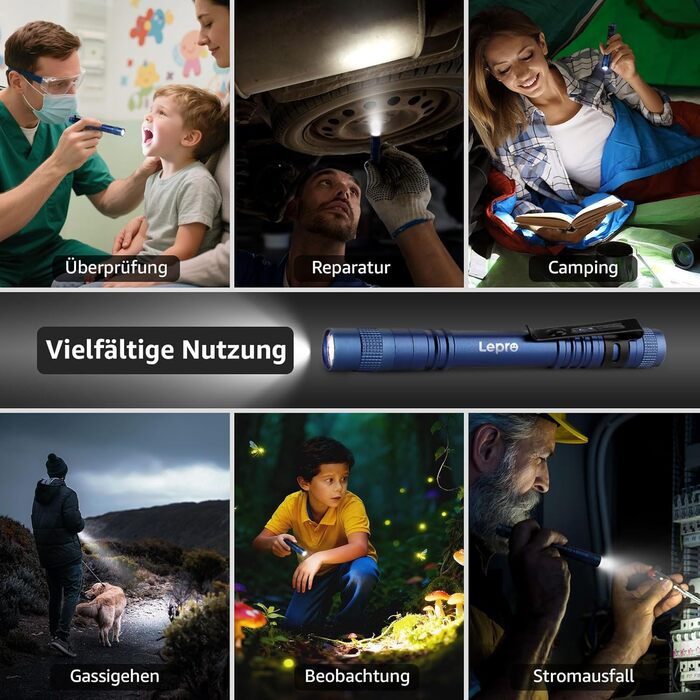 Ліхтарик LED Lepro, Mini IPX4 Водостійкий, 3 Режими, 2 шт. (Синій)