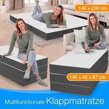 Складаний ортопедичний матрац ELONEO Premium Visco 140x200x15 см, для гостей, високий, знімний чохол, гіпоалергенний, сіро-білий