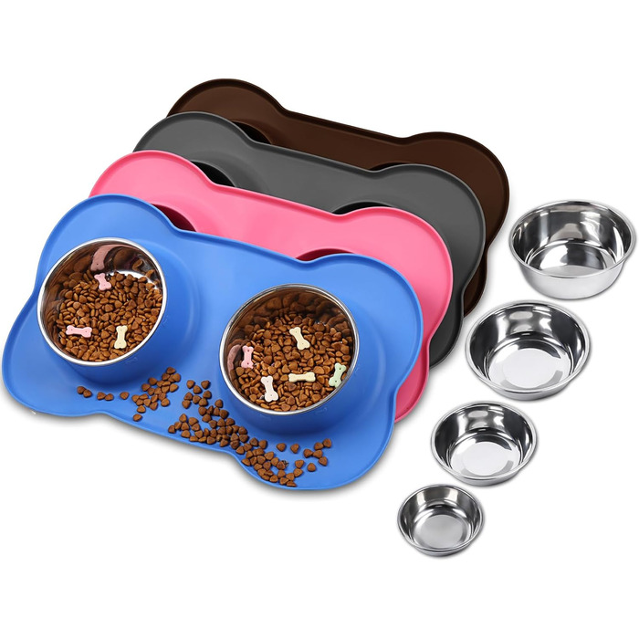 Миска для собак VIVAGLORY Splashfree з нержавіючої сталі та силіконовим килимком, 1310 мл, блакитна