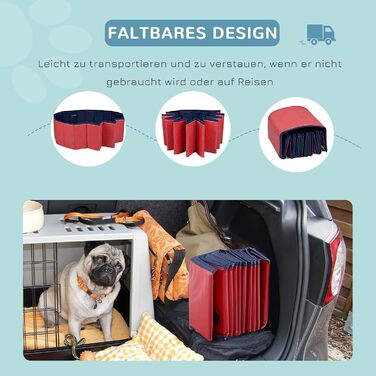 PawHut Dog Bath Tub Dog Pool Bathtub Swimming Pool Water Pool for Dogs 120 x 30 cm (Red+dark blue, 100L x 100W x 30H cm)
