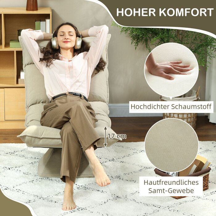 Крісло-качалка HOMCOM з обертанням на 360°, регульованою спинкою в 5 положеннях, відкидним підніжком, м'яке крісло для медитації та відпочинку, ідеальне для вітальні, ігор та читання – Бежевий колір | Aosom