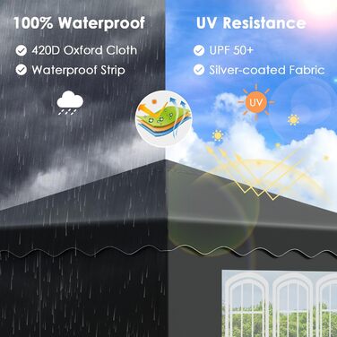 3x3 Gazebo, Waterproof Folding Gazebo Stable, Winter-Proof, UV Protection 50+, 3x3 Folding Gazebo with 4 Side Panels, Adjustable Height Garden Gazebo, Foldable Pavilion Tent for Camping, Parties (Black)