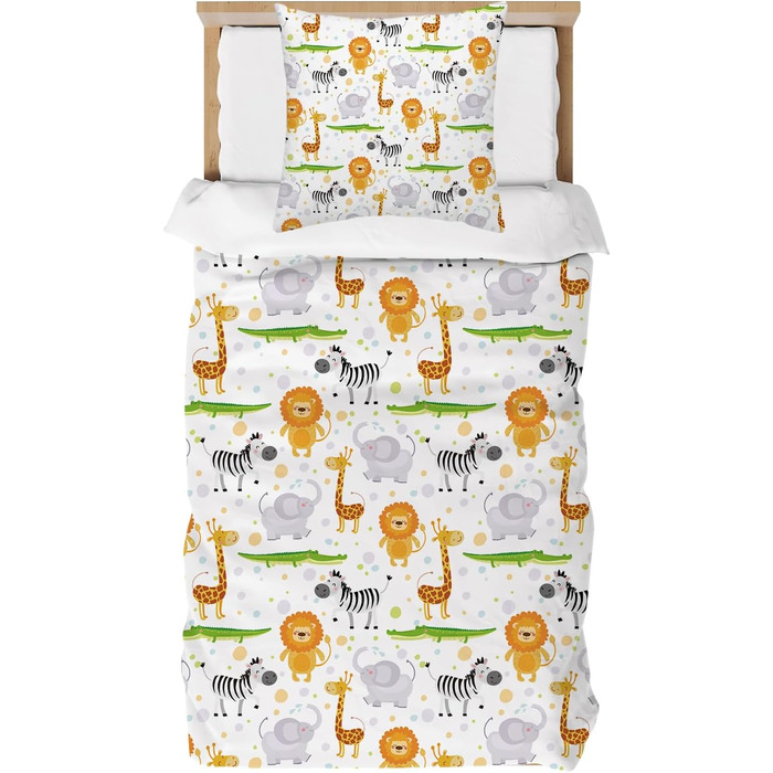 Дитяча постільна білизна DJDEA 100x135 - Комплект з динозаврами для хлопчиків, м'яка мікрофібра з блискавкою, 2 частини, для немовлят 100x135 см з наволочкою 40x60 (100x135 см + 40x60 см, З тваринами)