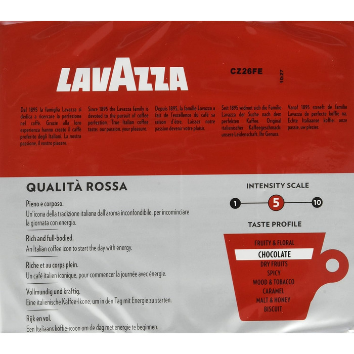 Мелена кава Lavazza Qualità Rossa Classico, збалансований смак, інтенсивність 7/10, для гейзерної кавоварки та фільтр-кави, 250 г (набір 10 упаковок)