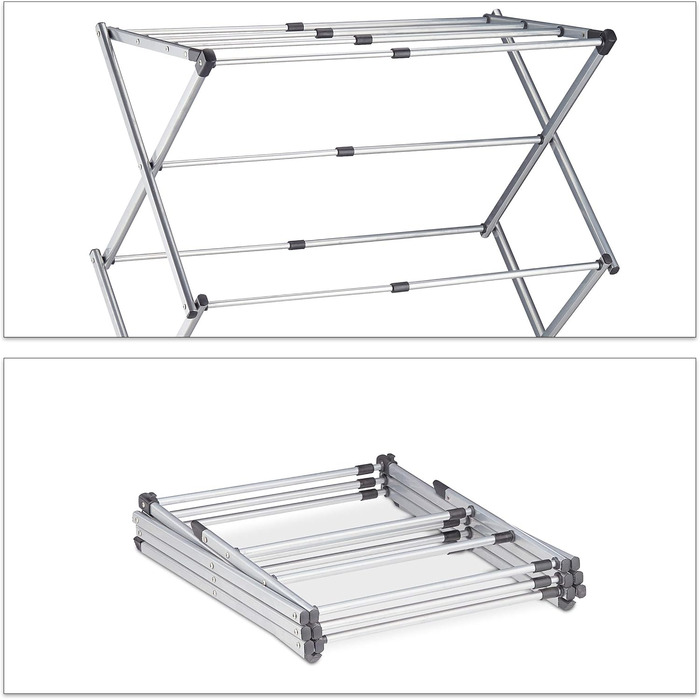 Сушарка для білизни Relaxdays, розкладна, висувна, 11 стійок, 6 рівнів, металева, сіра