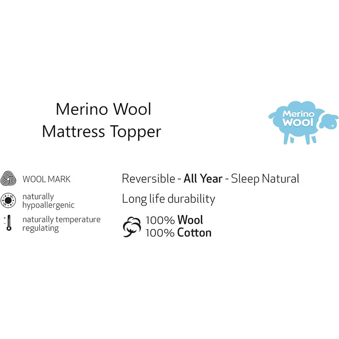 Lambswool mattress topper underblanket, 100% Merino wool, WOOLMARKED, underblanket 90 x 200 cm