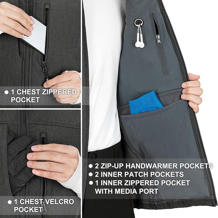 Чоловіча жилетка Softshell 33,000ft: водонепроникна, без рукавів, з флісовою підкладкою, темно-сіра