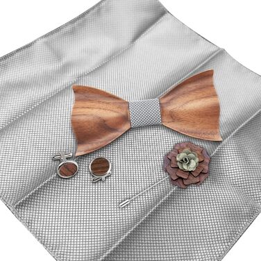 Набір краваток Mr.Van Holzfliege з дерева: краватка, запонки, брош, нагрудна хустинка (срібло)