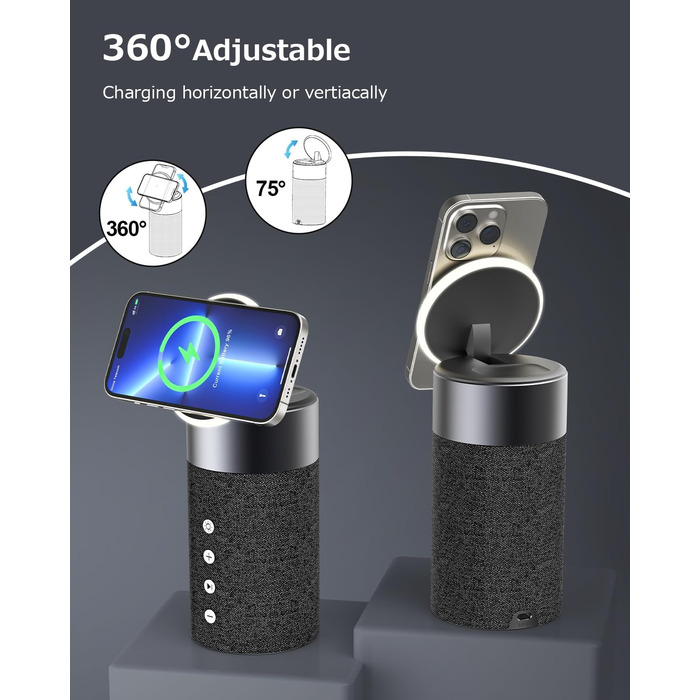 Bluetooth колонка COLSUR з магнітним бездротовим зарядним пристроєм та нічником, сумісна з iPhone 17/16/15/14/13/12, AirPods Pro/4/3/2 - Рожевий (Multicolor)