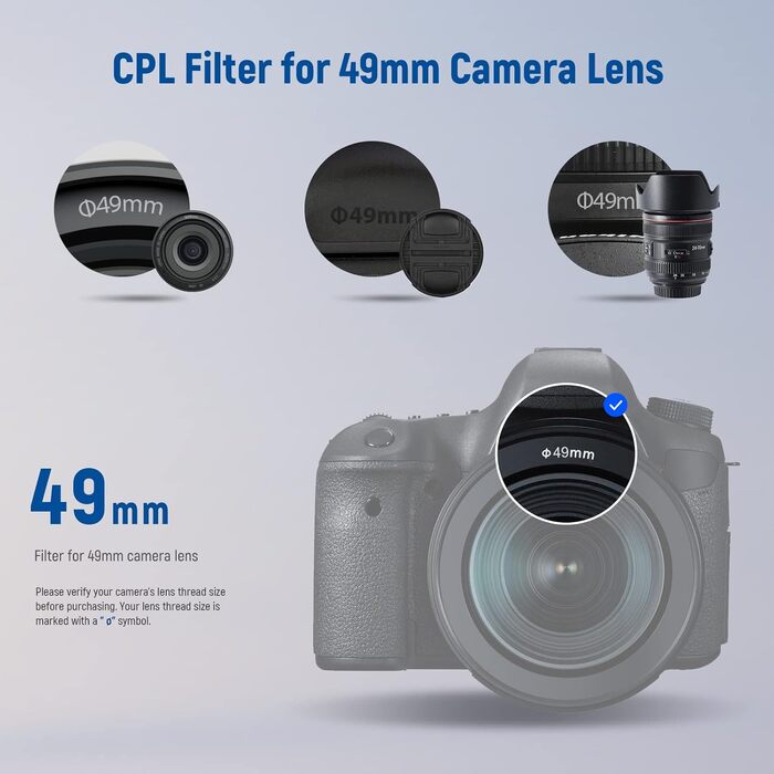 NEEWER Поляризаційний фільтр (Polfilter) CPL, 49mm - зменшує відблиски, покращує контраст