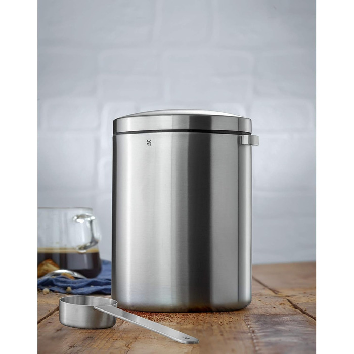 Канistra для кави WMF Kult Tee з нержавіючої сталі на 500г, з мірною ложкою, для кавових зерен та меленої кави, Cromargan® нержавіюча сталь, придатна для миття в посудомийній машині