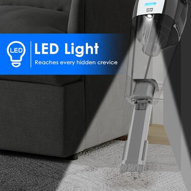 Minthouz Автомобільний акумуляторний пилосос 12.6V з миючим HEPA-фільтром та LED підсвіткою. Портативний міні пилосос для авто, шерсті тварин, килимів, дому