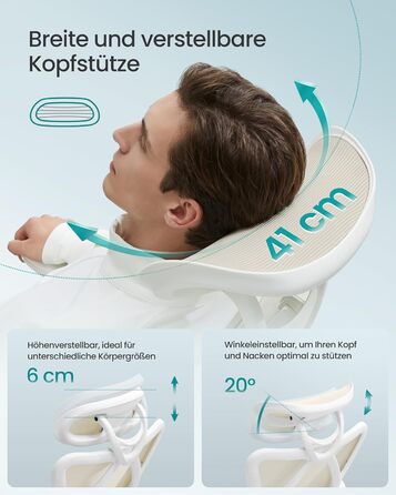 Офісний стілець SONGMICS з регульованою поперековою підтримкою та підголівником, сітчаста спинка, максимальне навантаження 150 кг, регульована висота, колір пісочний (OBN063B01)