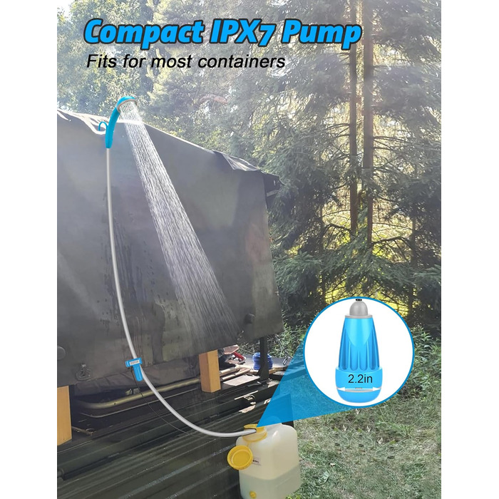 LIBERRWAY Camping Shower Battery Powered Camping Shower Outdoor with Shower Hose and Rechargeable Battery Water Pump for Garden, Travel, and Car Washing