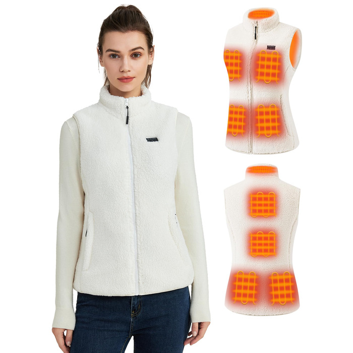 Електрична флісова жилетка Daen з підігрівом, 16000mAh, 7.4V Powerbank, Sherpa, для активного відпочинку та катання на лижах (M, білий)
