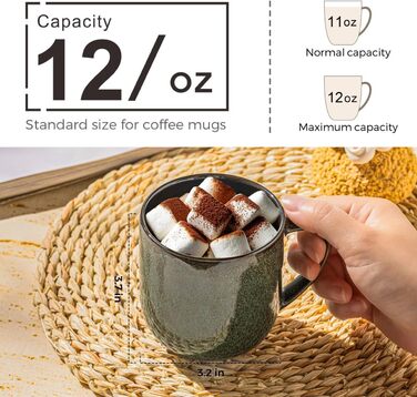 Набір керамічних кавових чашок LERATIO, 340 мл, 6 шт. - великі порцелянові чашки з зручною ручкою для лате, капучино, молока, какао. Можна мити в посудомийній машині та використовувати в мікрохвильовці. Ідеально підійде чоловікам, жінкам, батькам. Колір: 