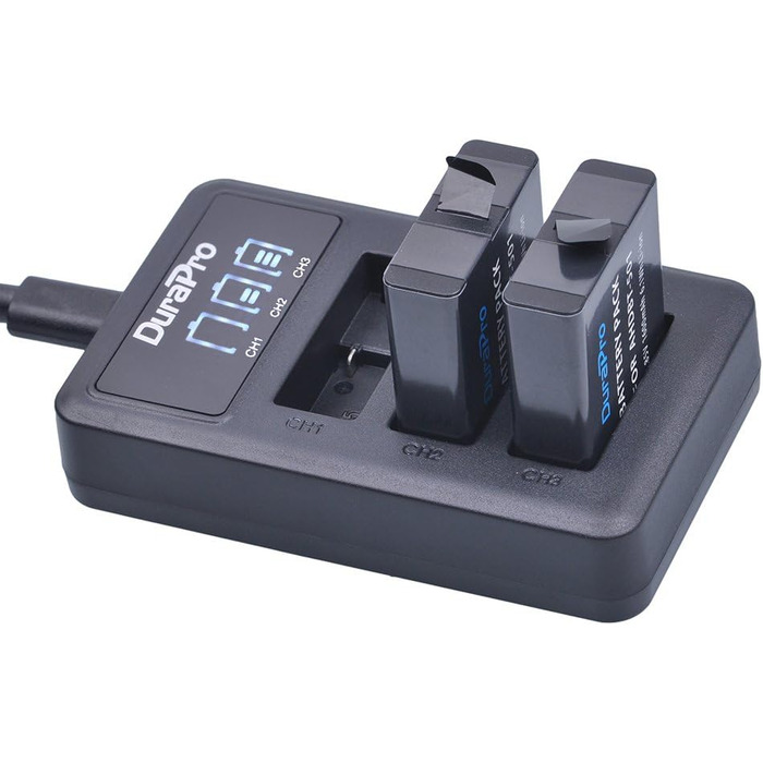Акумулятор DuraPro 3 шт. 1600mAh для GoPro Hero 5/6/7 + Швидка зарядка LED 3 слоти USB Type-C