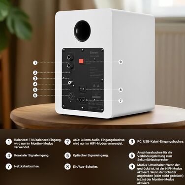 Sanyun SW208 Bluetooth 5.0 Активна акустична система 3' - 60W, вуглецевий динамік, вбудований 24-бітний DAC, 3D-Surround звук, 2.0 для ПК/монітора (пара, білий)