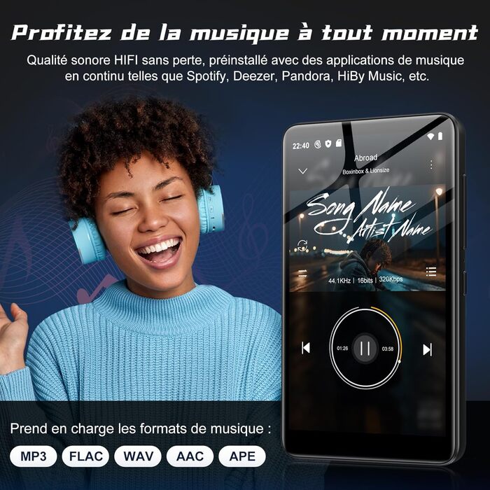 MP3 плеєр 160GB з Bluetooth, Wi-Fi, Android 13.0 та Spotify - чорний