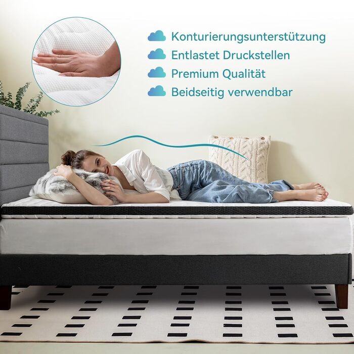 Amazon Basics Comfort Memory Foam Mattress Topper, Plush, 180 x 200 cm, 7 cm Height, White