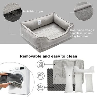 Ортопедичний лежак для собак та котів, сірий, 75x62x25 см. Лежак для собак середніх та маленьких порід, миючий, знімний, м'який, стійкий до укусів