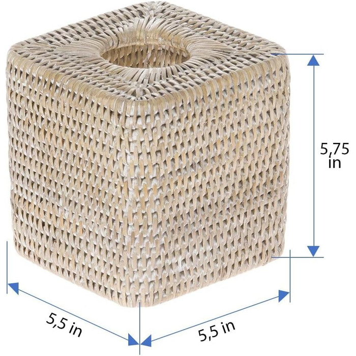 Kouboo La Jolla Rattan Square Tissue Box Cover, White Wash, Wicker, 13.97 x 13.97 x 14.61 cm