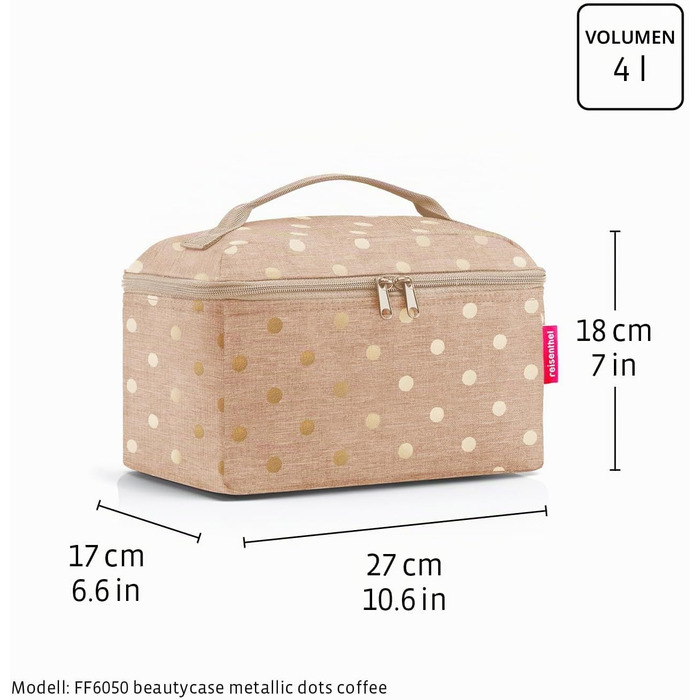 Подарунковий набір косметичок reisenthel Beautycase: косметичка та прямокутна сумка Metallic Dots Coffee (17x18x17 см та 21x8x4 см)