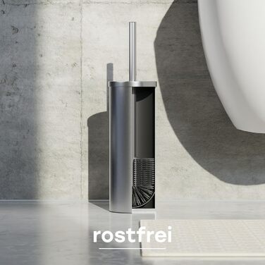 Торцева щітка для унітазу з нержавіючої сталі та силікону з дискретним тримачем. Антибактеріальна щітка для туалету з захистом від бризок (срібляста)