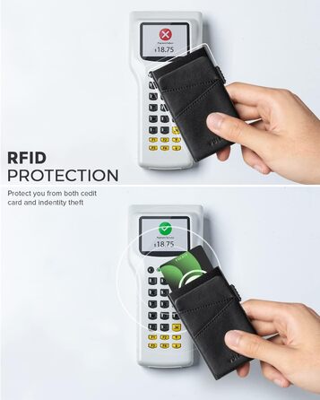 Чоловіче картхолдер VULKIT з металу та шкіри з автоматичним відкриванням, RFID/NFC захистом, slim дизайн, вміщує 5-9 карт (чорний)