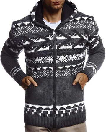 Чоловіча в'язана куртка Leif Nelson з капюшоном, норвезький стиль, чорна зимова куртка, тепла куртка з капюшоном, чоловіча куртка, для святкування Різдва, норвезький візерунок, грубий в'язання, Slim Fit, Розмір: M