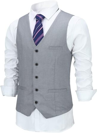 Чоловіча жилетка Allthemen V-подібний виріз, однобортна, Slim Fit, для ділового костюма (3XL, світло-сіра)