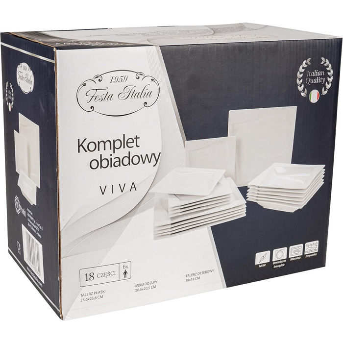 Сервіз посуду на 6 осіб, 18 предметів: тарілки з порцеляни, білий сервіз, набір тарілок та мисок, сучасний сервіз