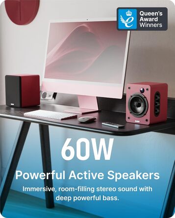 Активні колонки Majority D50X | 60W, 2.0, Hi-Fi, Bluetooth 5.3, HDMI ARC, AUX, USB | Студійний монітор з кобальтового шасі (каштанове дерево)