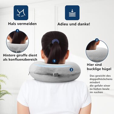 Подушка для шиї у літак/подорожі з Memory Foam - підтримуюча, компактна, легка, сіра