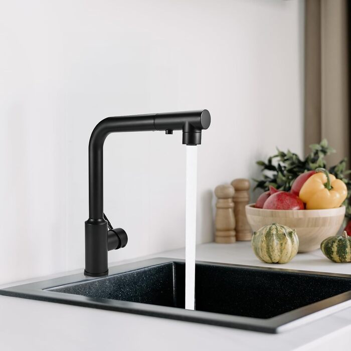 Кран кухонний висувний Cieex, 360° поворот, 4 режими, з душем, нержавіюча сталь, чорний