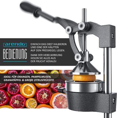 Arendo Manual Citrus Juicer - Stainless Steel Lever Press for Oranges, Grapefruits & Citrus Fruits - Heavy Duty