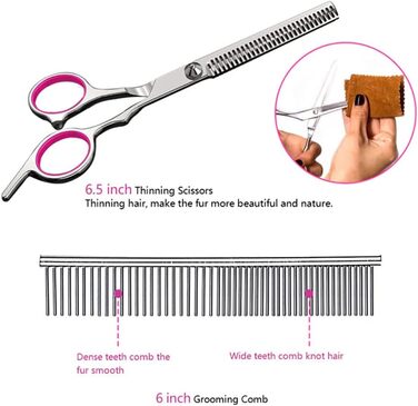 Професійна ножиця для грумінгу собак та котів, 6.5 дюймів, рожева