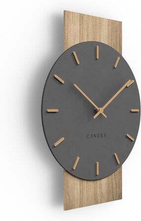 Cander Berlin MNU 2630 Z Wall Clock Silent 41 cm No Ticking Sounds Living Room Modern Vintage Gray Black Wooden Hands