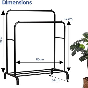 Стійка для одягу Edihome з полицею для взуття, подвійна, 110x150x54 см, металева, білий/чорний