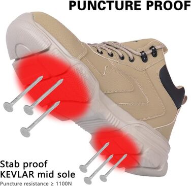 Черевики безпеки OFFCUP для чоловіків та жінок, водонепроникні, зі сталевим підноском, робочі черевики, черевики з захистом від порізів, неслизькі, легкі, з високим підйомом, шкіряні, кольору хакі, розміри 40-44, розмір 43