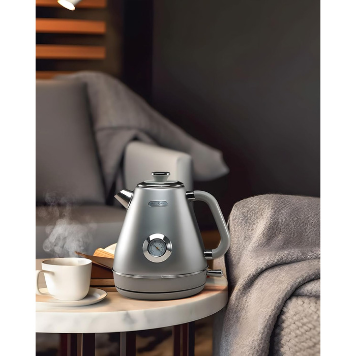 Hazel Quinn Kettle Retro Vintage Design Stainless Steel, BPA-Free, Automatic Shut-Off, Water Temperature Indicator, Strix Controller, Dry Boil Protection, 2200 W, Gold-Gray