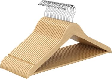 Плечики для одягу SONGMICS з дерева, набір 20 шт., дерев'яні тонкі плечики, для сорочок, жакеток та штанів, з вирізами для плечей, 360° обертовий гачок, береза, білий, CRW0W02